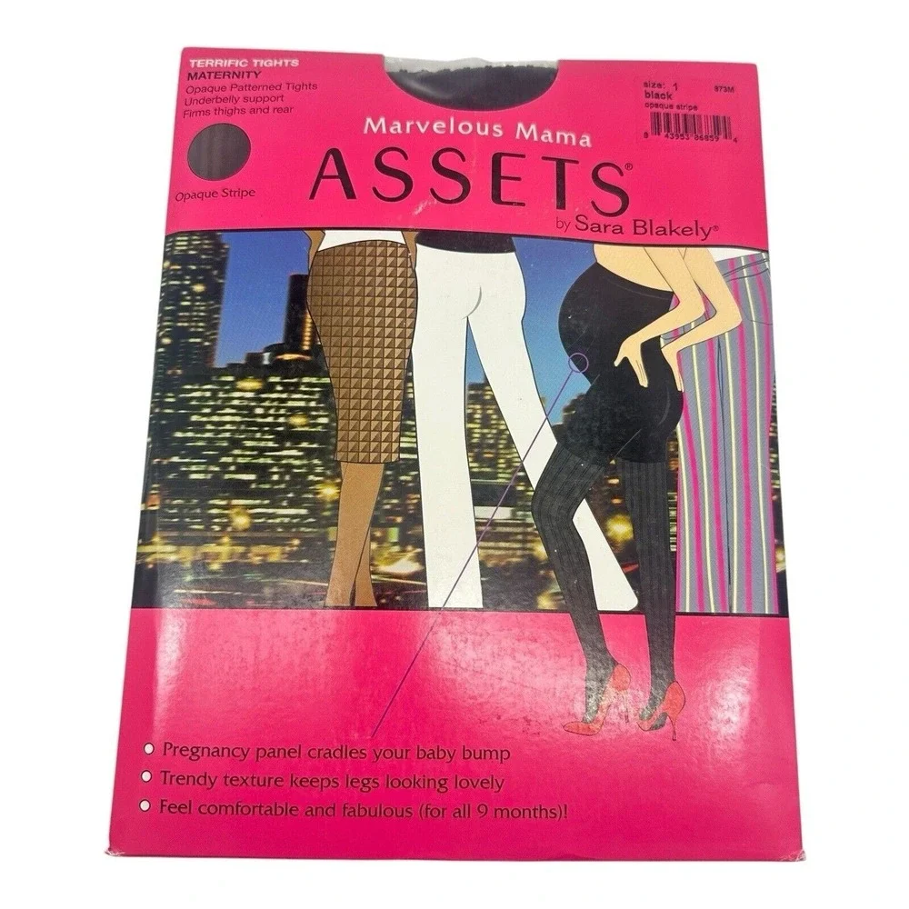 ASSETS Sara Blakely Marvelous Mama Maternity Tights Black‎ Opaque Stripe Size 1